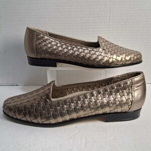 Trotters Women's Loafers Metallic Gold Woven Leather Slip On Flats Size 8M